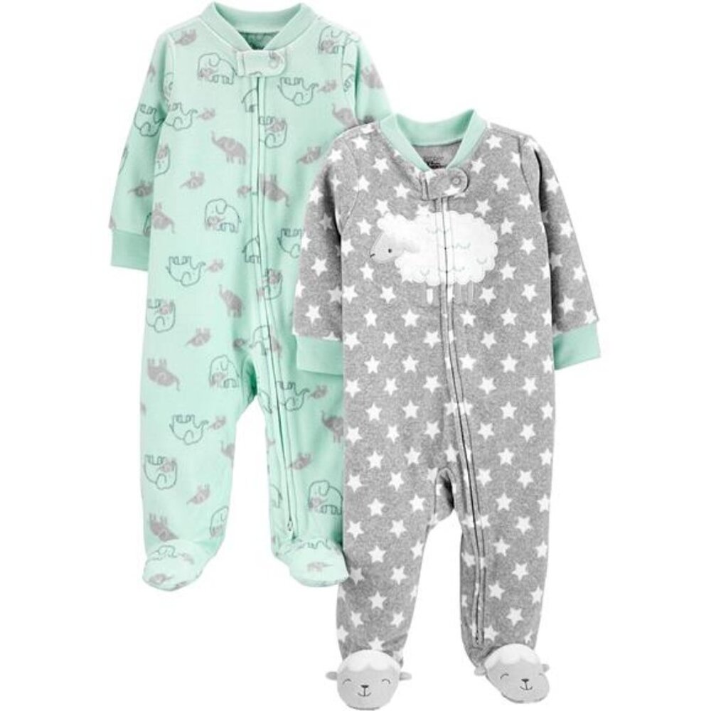 Unisex Elephant Baby 2‎ Pcs Neutral Fleece Footed Sleep and Play Onesie Jumpsuit